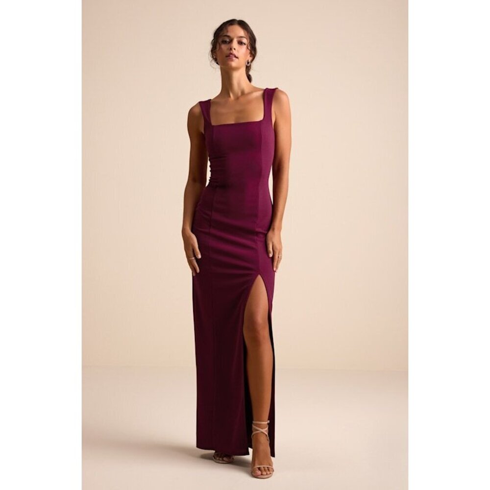 Lulus Inspiring Allure Burgundy Square Neck Column Maxi Dress Red - Size XL